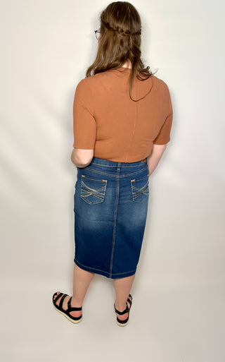 The Ashley Indigo Wash Denim Skirt with Pocket Detail