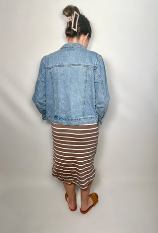 Mocha Brown and Ivory Striped Knit Skirt with Pockets