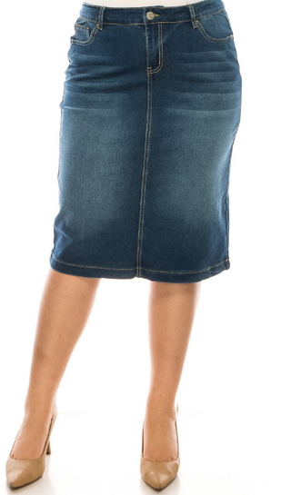 The Ashley Medium Wash Denim Plus Size Skirt