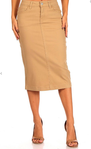 Khaki Denim Skirt Reg and Plus Size