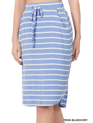 Ocean Blue Striped Midi Skirt