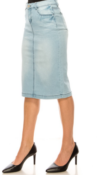 Lucy Light Wash Denim Skirt in Reg and Plus Size