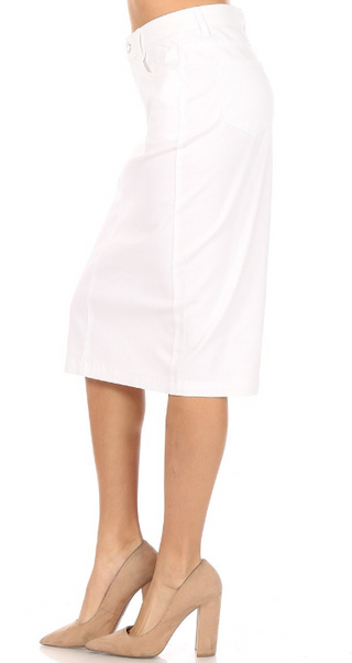 White Denim Midi Skirt