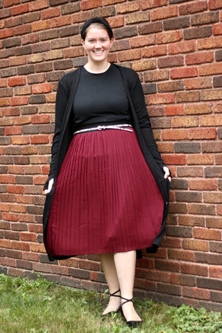 Burgundy High Waisted Pleated Midi Skirt
