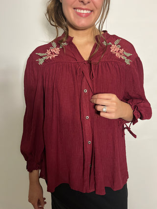 Cranberry Red Embroidered Top